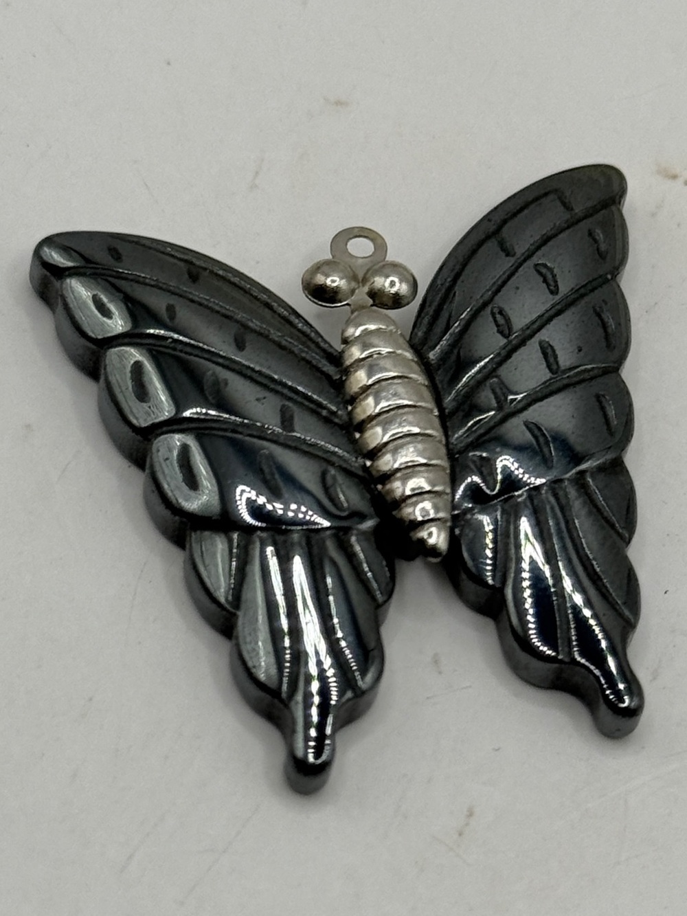 Silver and Hematite Butterfly Pendant by